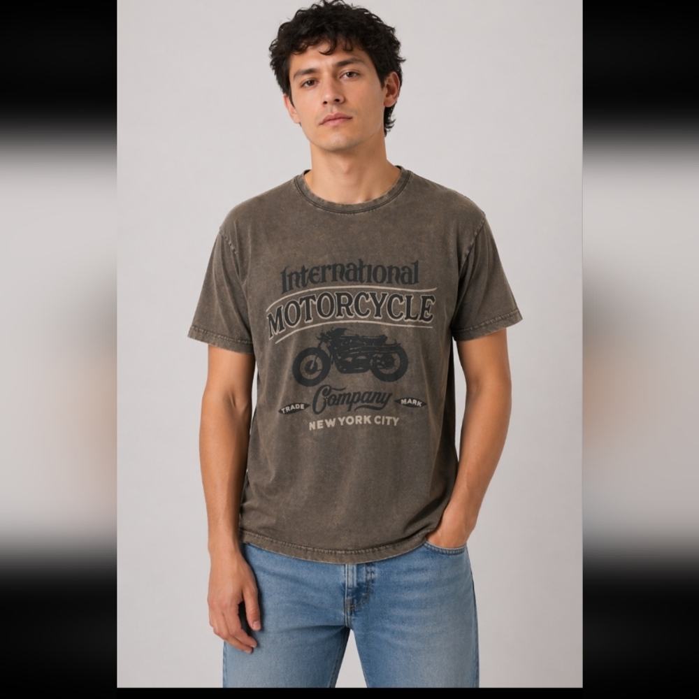 TU International Motorcycle Graphic Garment Dyed T Shirt Medium